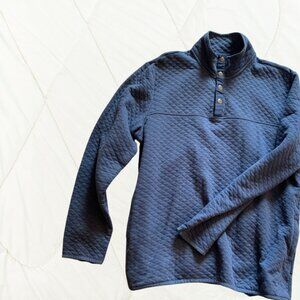 Quilted Snap Sweater Men's L Pullover (Navy Blue)